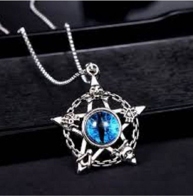 Alviira Star Design illuminati Devil Eye Blue Color Gothic Stylish Evil Eye Pendant Silver Cubic Zirconia Stainless Steel Pendant Set