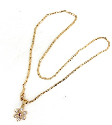 Impon Panchaloha/Five Metal Flower Dollar with Gold-plated kothumai/wheat Chain Gold-plated Cubic Zirconia Alloy Pendant