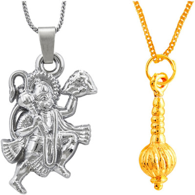 Jagsun Lord Hanuman Gada Combo Rhodium, Gold-plated Alloy Pendant Set