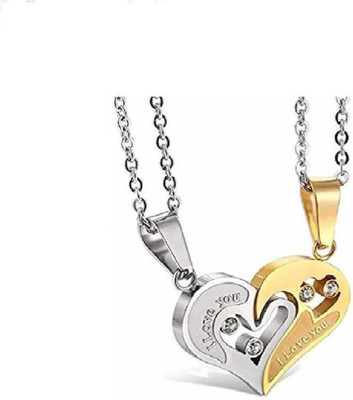 m a enterprises 2pcs His and Hers Heart-shape I Love You Couple Necklace Pendant Set Metal Locket Set