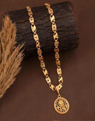 Pihoo Enterprise Alloy Gold Plated Snake JALI ROUND & Bishcut Dil chain Gold-plated Alloy Pendant Set