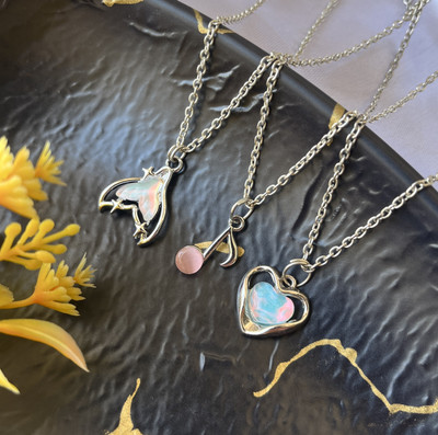 Sonisirani Set Of 3 Classy Trendy Aesthetic Silver Charm Pendant Necklace Silver Alloy Pendant