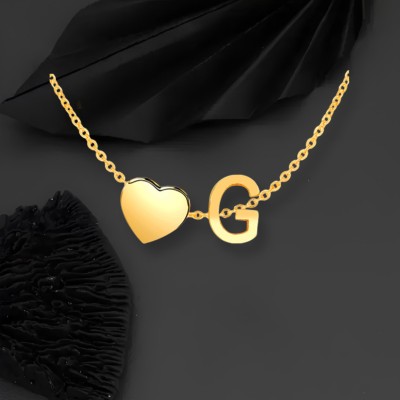 Kanak Jewels Lovely Alphabet 'G' & Tiny Heart Locket Chain Double Pendant Initial Letter n Cute Heart Chain Necklace for girls women men boys girlfriend Jewellery Gold-plated Brass Pendant Gold-plated Brass Pendant