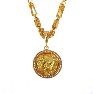 Sipradh Alloy Gold-plated Lion Round Diamond & GPIN Pendant with chain Gold-plated Diamond Alloy Pendant Set