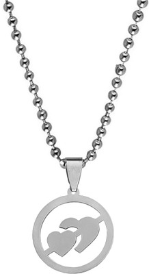 M Men Style Gift Interlocking Double Heart Round Locket Couple Jewelry Sterling Silver Stainless Steel