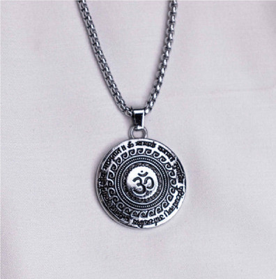 FASHOW Maha Mrityunjaya Mantra Om Necklace For Men,Women,Boys,Girls,Unisex Titanium Plated Stainless Steel Chain