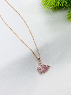 Temora Rose Gold Plated Pink crystal Stone Studed Swan Necklace For Girls and women Rhodium Cubic Zirconia Alloy Pendant Set
