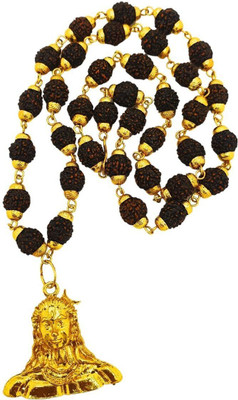 kripaurban Loard Shiv VinaashKari Shakti Kavach 5 Mukhi Chamtkaari Rudraksha Mala Gold-plated Beads Brass, Wood Locket Set