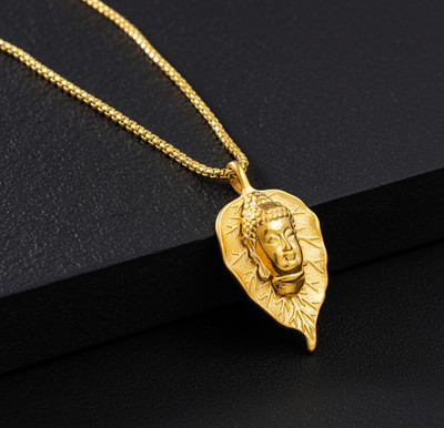 Gift Nest Elegant Gold Plated Gautam Buddha Pendant with gold chain for Men and Boys Gold-plated Stainless Steel Pendant Set
