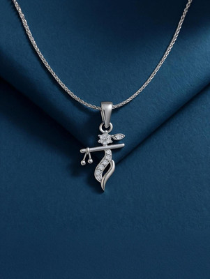 Zarkan Zarkan 925 Hallmark Silver Krishna Bansuri Pendant Rhodium Cubic Zirconia Sterling Silver Pendant