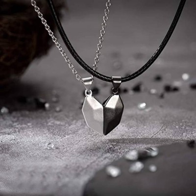 TrendyCare Matching Magnetic Heart Couples Pendant for Lovers, Valentine day Gift Silver Stainless Steel Pendant
