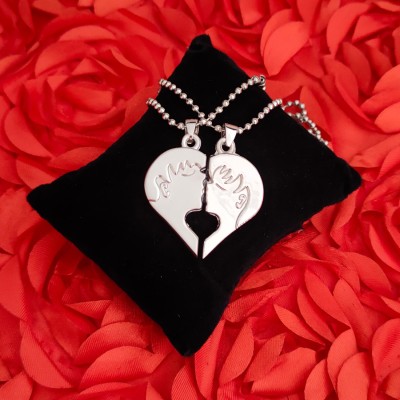 Sullery Valentine Day Gift Couple Kissing Silver, Metal Pendant Necklace Chain Stainless Steel Pendant Set