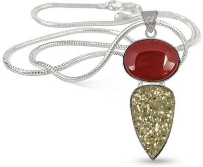 REIKI CRYSTAL PRODUCTS Natural Pyrite Carnelian Gemstone Pendant Crystal Stone Locket With Metal Chain Carnelian Stone Pendant