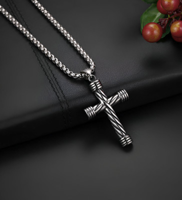 Murliwala Rope Cross Plush Pendant Locket with 24inch Round Box Stainless Steel Chain Silver Stainless Steel Pendant