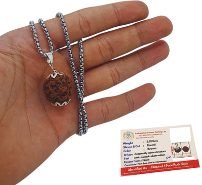 Kripalu store NATURAL 4 MUKHI ORIGINAL RUDRAKSHA NEPALI ORIGINAL FOR MEN AND WOMEN Silver Beads Brass, Wood Pendant Set