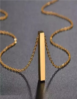 FASHOW Gold 3D Vertical Cuboid Bar Pendant Necklace Titanium Stainless Steel Pendant