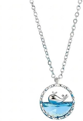 RCW Love Blue Whale Crystal Pendant Necklace with Chain for Women & Girls Jewellery Stainless Steel Pendant