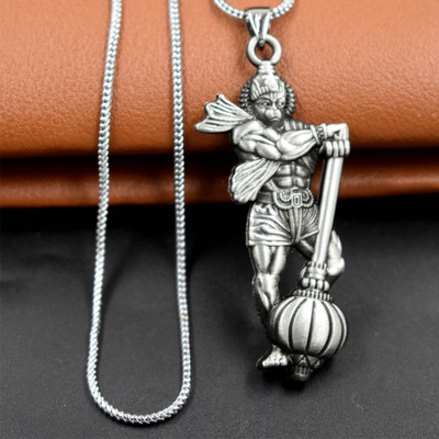 Animated F 102_JS STAND HANUMAN Rhodium Stone Pendant Set
