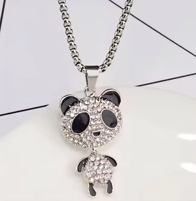 RelevationCart Sparkling Crystal Panda Pendant Necklace for Women & Girls Brass Alloy Pendant