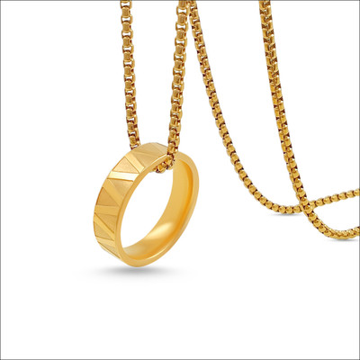 Saizen Gold Plated Stainless Steel Band-Thumb Ring Pendant With Chain for Men and Boys Gold-plated Stainless Steel Pendant Set
