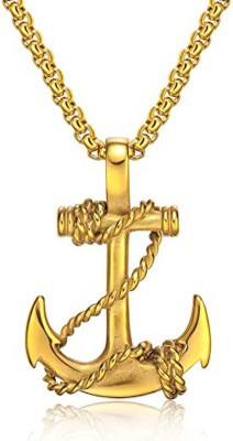 M Men Style Nautical Anchor Necklace Navy Mooring Rope Marine Rudder Sailor Jewelry Gold-plated Stainless Steel, Metal Pendant