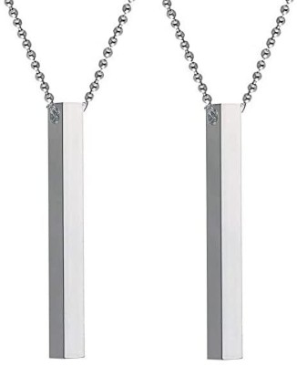 ruby collection Silver 3D Vertical Bar Cuboid Stick Pendant Locket Men & Women (Set Of 2 Pcs) Stainless Steel Pendant