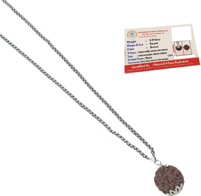 Fine Creation Original 4 Mukhi Nepali Rudraksha Four Face Rudraksh Silver Beads Brass, Wood Pendant
