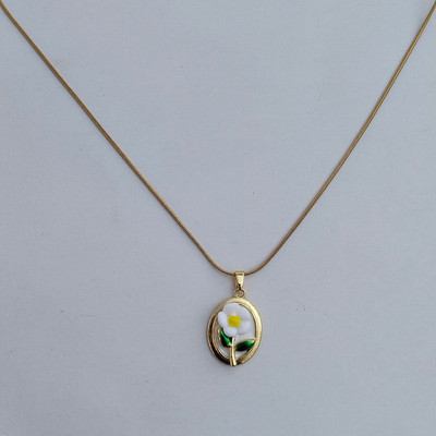 AMRHA Stylish Enamel Flower Gold Plated Necklace Gift for Girls Gold-plated Stainless Steel Pendant Set