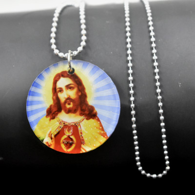 AFH Scared Heart Jesus Christ Acrylic Pendant with Bead Chain | Christian Jewelry Acrylic Pendant
