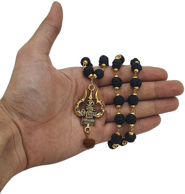 memstomuch Lord Shiva Mahakal Locket With Mala Black Color Combination Gold-plated Beads Brass, Wood Pendant