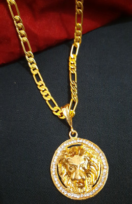 Aviate Lion Round Diamond & Sachin CHAIN Gold-plated Diamond Alloy Pendant Set