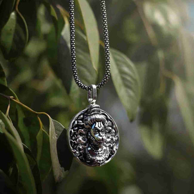 P R Production Men’s Silver chain with Hanuman Pendant for All Sanatani Rhodium, Silver Alloy Locket