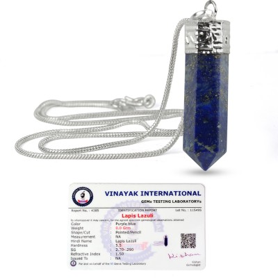 CRYSTU Certified Natural Lapis Lazuli Pencil Shape Pendant with Metal Chain for Unisex Lapis Lazuli, Agate Crystal Pendant