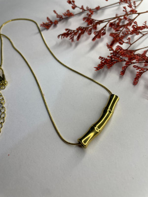SUDHAN FASHION Contemporary Gold-Tone Bamboo Bar Pendant Necklace for Women Gold-plated Stainless Steel Pendant Set