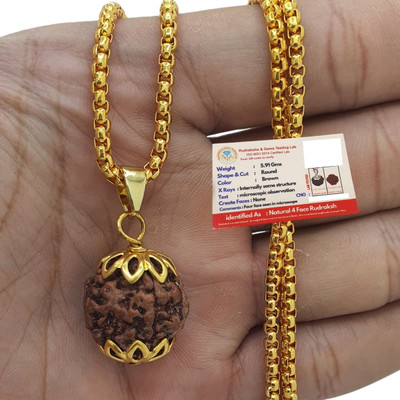 LOTUS Store Original 4 Mukhi Nepali Rudraksha Four Face Rudraksh Gold-plated Beads Brass, Wood Locket Set
