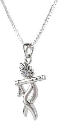 OCF Pure 925 Silver Krishna's Flute Pendant with Chain Rhodium Sterling Silver Pendant Set