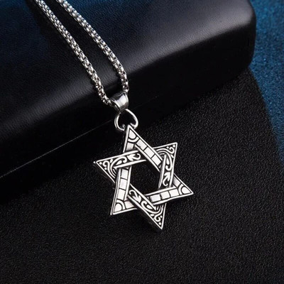 Whitechimes Hexagonal Star Pendant/Necklace for Men and Women, Christmas/Diwali/Eid Gift Silver Agate Stainless Steel Pendant