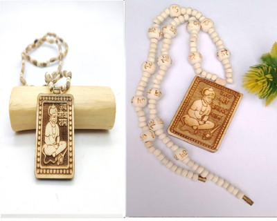 Green Spiritual Shri Bageshwar Dham Tulsi Kanthi Mala with Tulsi Hanuman ji Locket Combo Wood Pendant