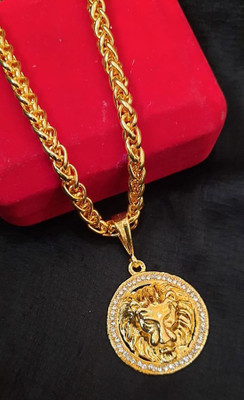 Aviate Lion Round Diamond & JAYPURI chain Gold-plated Diamond Alloy Pendant Set