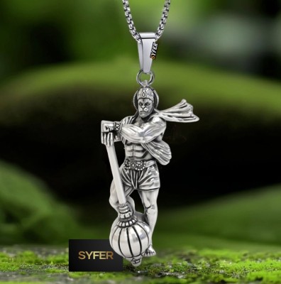 syrma Hanuman Pendant for Men and Women, Evil Protector Hanuman Ji With Gada Locket Silver Stainless Steel Locket