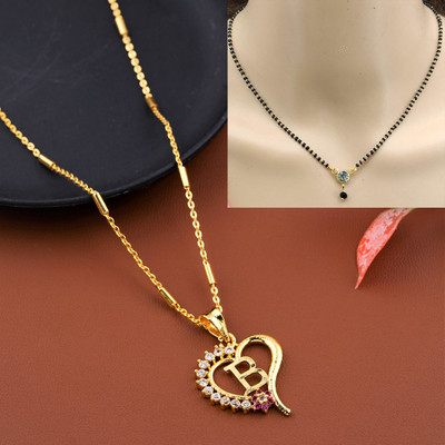 CLONEO B name alphabet Letter Pendant chain with Diamond Mangalsutra COMBO Gold-plated Alloy