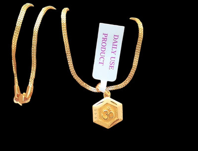 DIVS FASHION OM PEANDANT IN HEXA SHAPE WITH GOLD PLATED CHAIN Gold-plated Brass Pendant Set