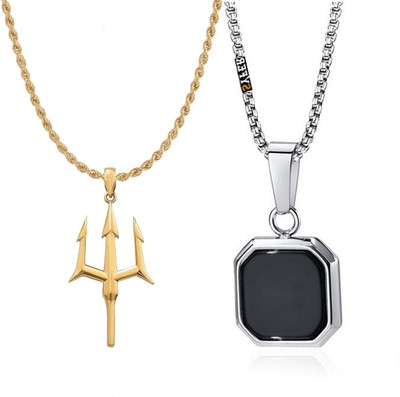 Animated F 664_RR black cube Silver Agate Stone Pendant Set