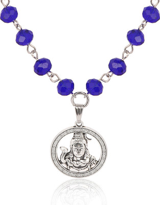 CzarDonic MAHADEV SHIV Round Hindu Religious Blue Silver Stainless Steel Pendant