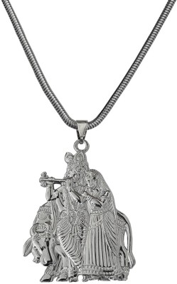 M Men Style Shri Radha Krishna Idol With Cow With Snake Chain Rhodium Zinc, Metal