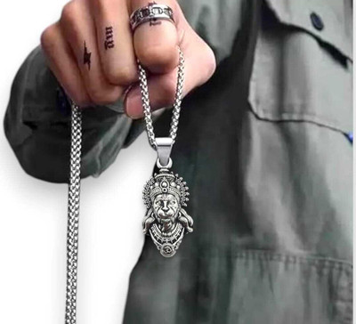 Royce Silver Plated Lord Hanuman Face Locket Religious Pendant for Boys and Men Silver Stainless Steel Locket