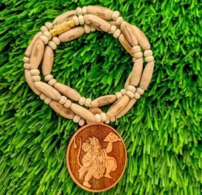 VRIDAANN Original & Natural Wood Tulsi Kanthi Mala With hanuman ji Wood Locket Set