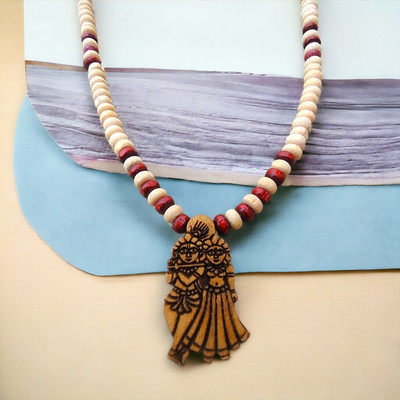 BRAJSTORE Natural Tulsi Mala Heavy Beads with Radha Krishna Wood Locket