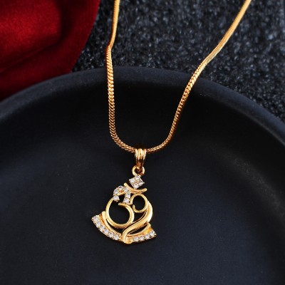 PYR Fashion Styleish Om Gold Plated Pendant With Gold Plated Chain For Men Boys Girls Boys Gold-plated Brass Locket Set