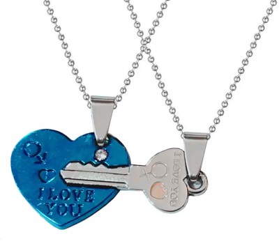 M Men Style Valentine Heart Key Couples Friend Gift for Him and Her Zinc Pendant Set Sterling Silver Stainless Steel Pendant